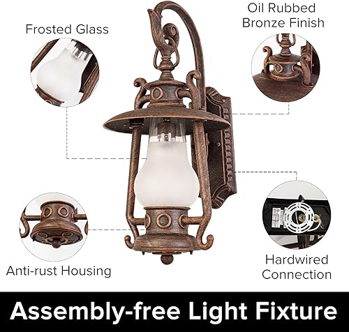 Miniatura 4 de GZBtech Aplique de pared rústico para exteriores, lámpara exterior de bronce aceitado vintage, lámpara grande de 110 V, impermeable, de queroseno,