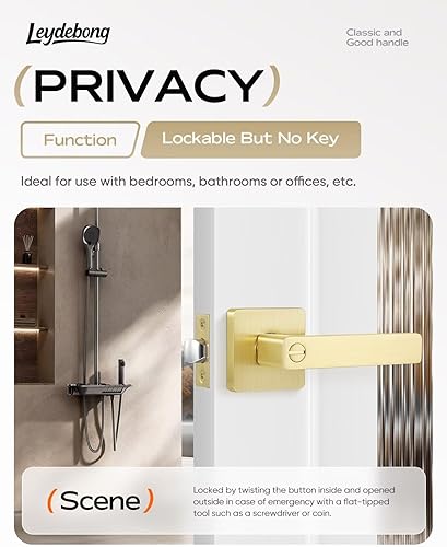 Miniatura 10 de Leydebong Paquete de 3 manijas de puerta doradas, manijas de puerta de entrada con llaves, cerradura de puerta resistente, diseño moderno y