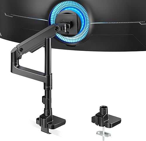 ARES WING Soporte de escritorio con brazo para monitor único para monitores ultraanchos de 17 a 49 pulgadas, brazo de monitor único resistente con