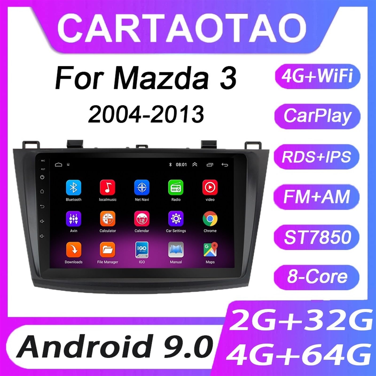 4G + 64G Android 9.0 samochodowy odtwarzacz DVD 3 2004 2005 2006-2013 Radio samochodowe nawigacja GPS WIFI RDS IPS multimedialny 2din
