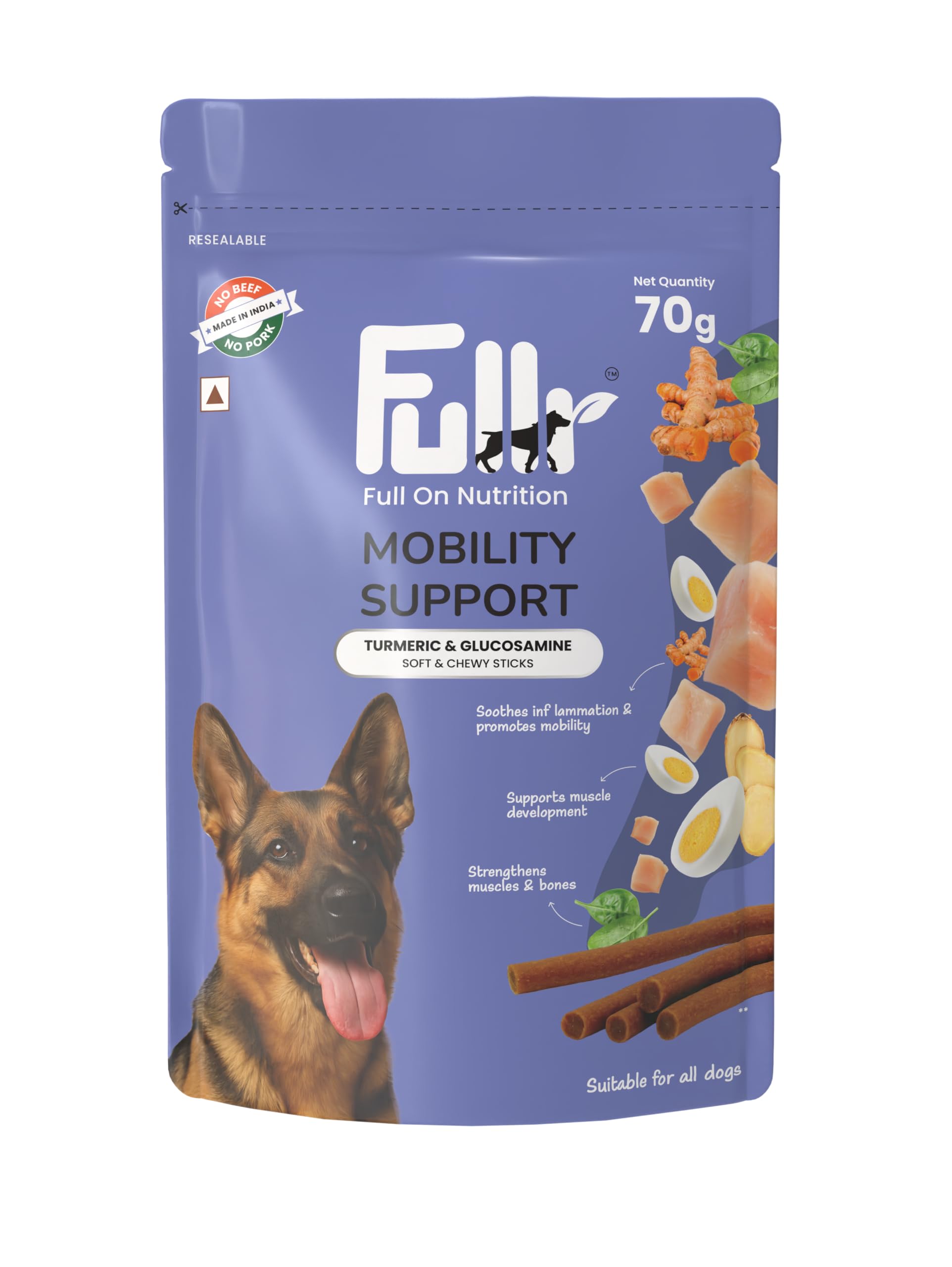 Fullr Mobility Support Soft & Chewy Dog Treats | Dental Sticks for Joint & Bone Health | Highly Digestible, Nutritious Dog Treats for All Breeds & All Life Stages, 70g