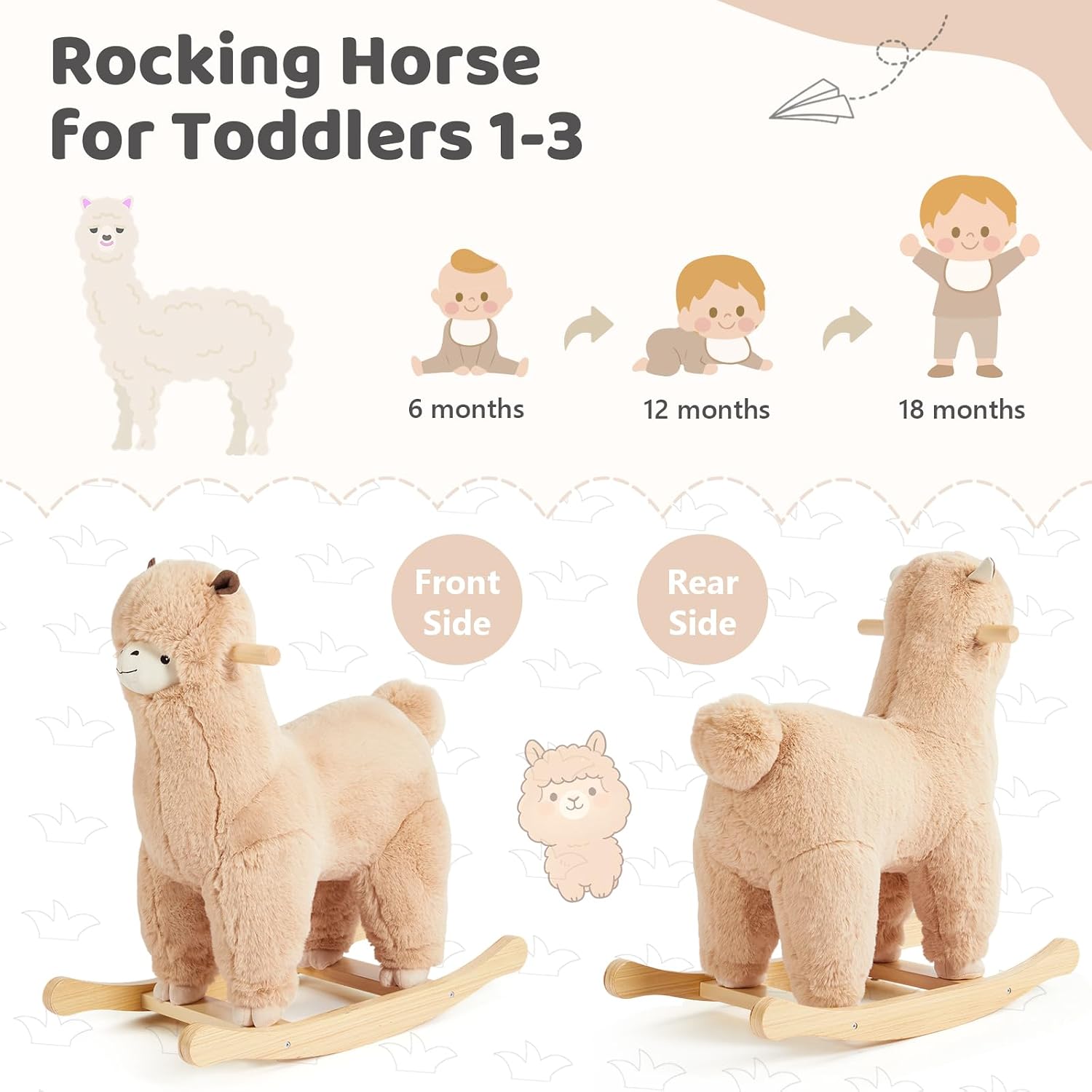 labebe Baby Rocking Horse for 1 Year Old, Plush Stuffed Llama Rocker, Wooden Rocking Toy for Boys&Girls 12M+, Perfect Nursery Gift for Christmas and Birthdays