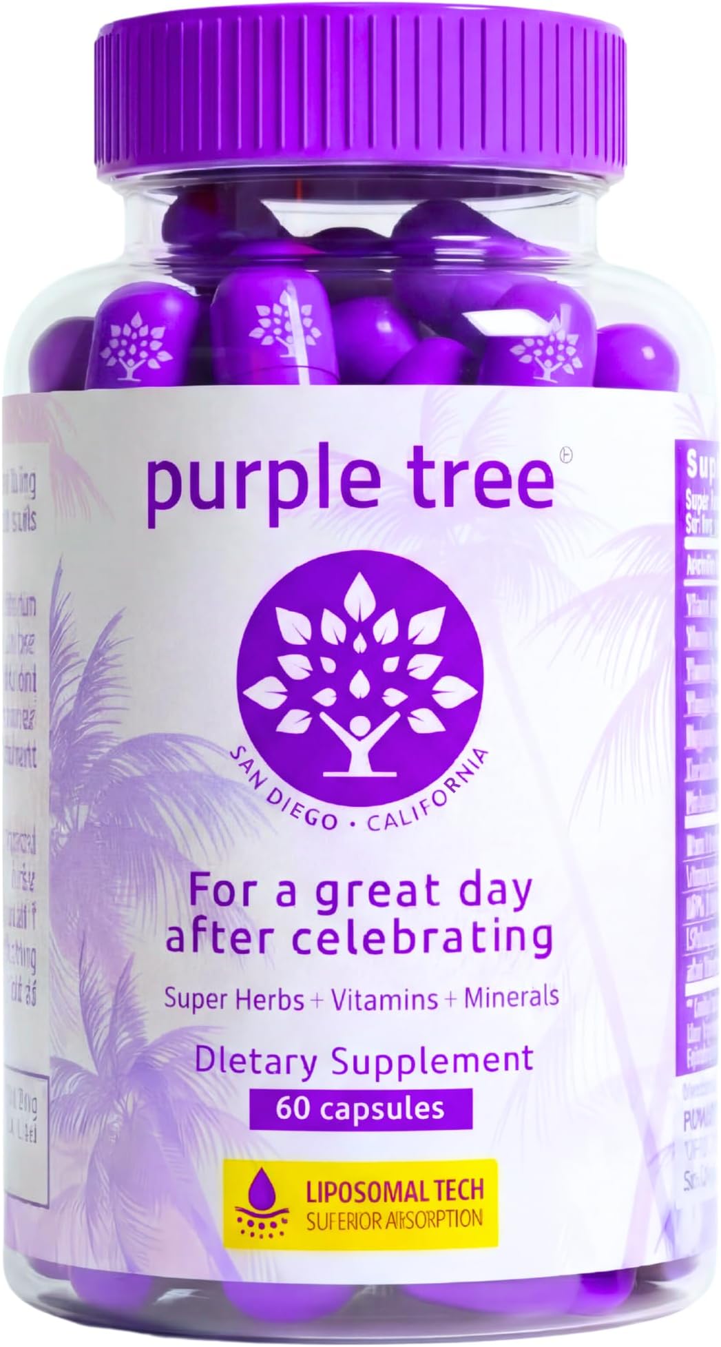 purple tree Celebration Vitamin Pills | Rapid Hydration, Liver Detox, Better Mornings | Dihydromyricetin DHM, Milk Thistle, Electrolytes, Vitamin B, Willow Bark, Quercetin (60 Pills)