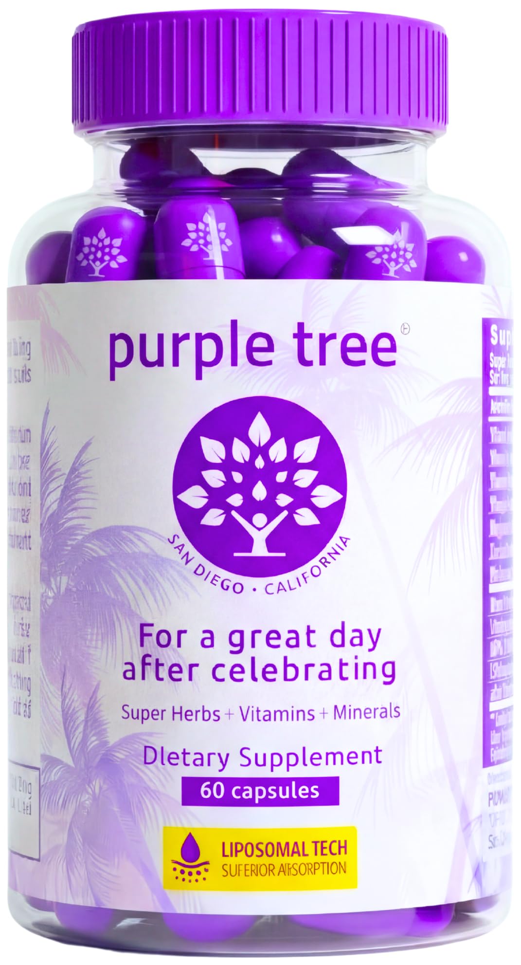 purple tree Celebration Vitamin Pills | Rapid Hydration, Liver Detox, Better Mornings | Dihydromyricetin DHM, Milk Thistle, Electrolytes, Vitamin B, Willow Bark, Quercetin (60 Pills)