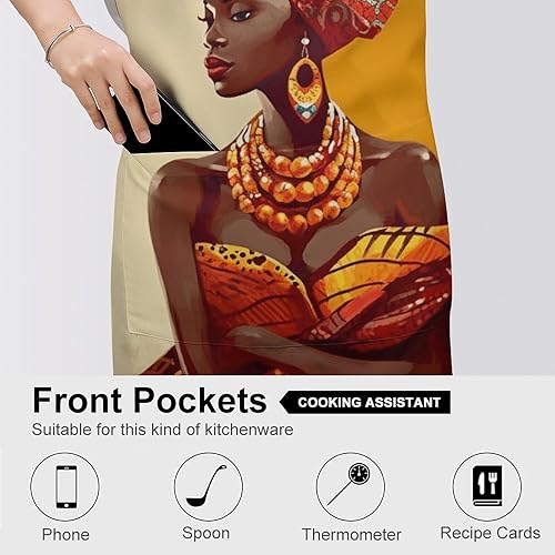 Miniatura 5 de MUSM Apron for Adults - 27.6 X 31.5 Inch, Heavy-Duty Polyester Aprons with Two Large Pockets, Waterproof Traditional African Girl Painting Kitchen