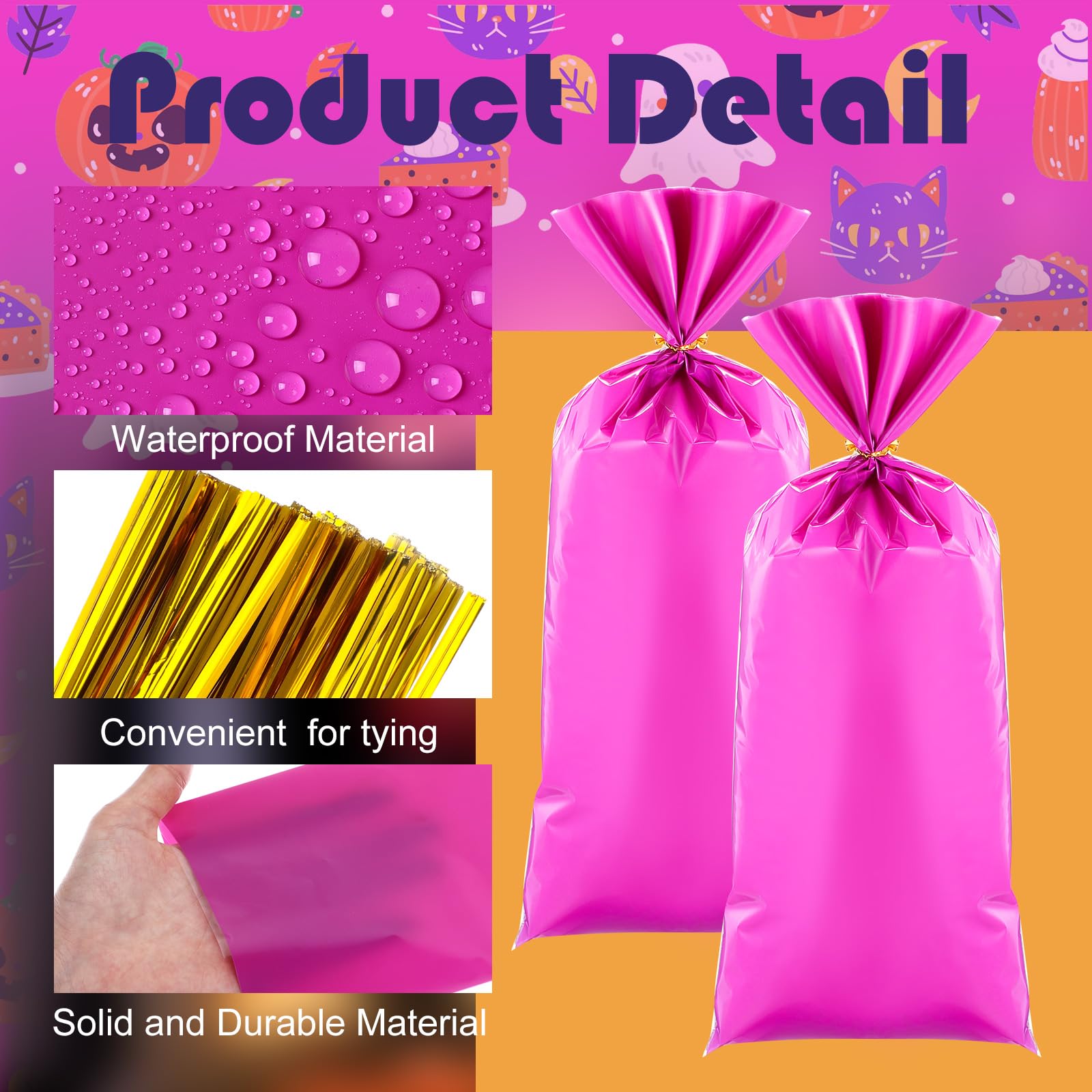 Clabby 100-Pack Pink Cellophane Candy Bags With Gold Twist Ties - 10.8x4.9 In Treat Bags For Party Favors - View #4