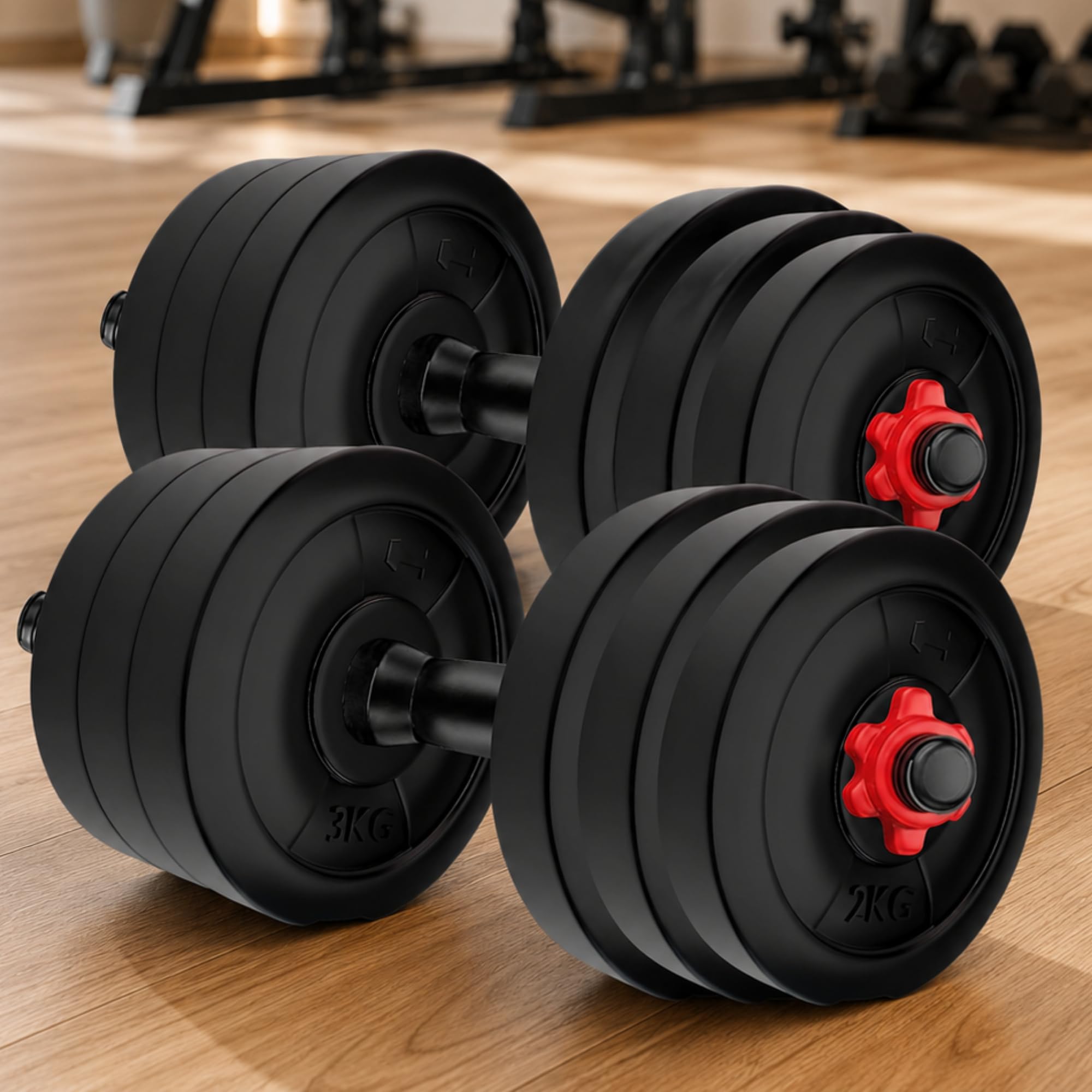 SX Fitness 20 Kg (3kg x 4 + 2kg x 4) Adjustable PVC Dumbbells Weights With Dumbbells Rods For Home Gym & Strength Training, (Black)