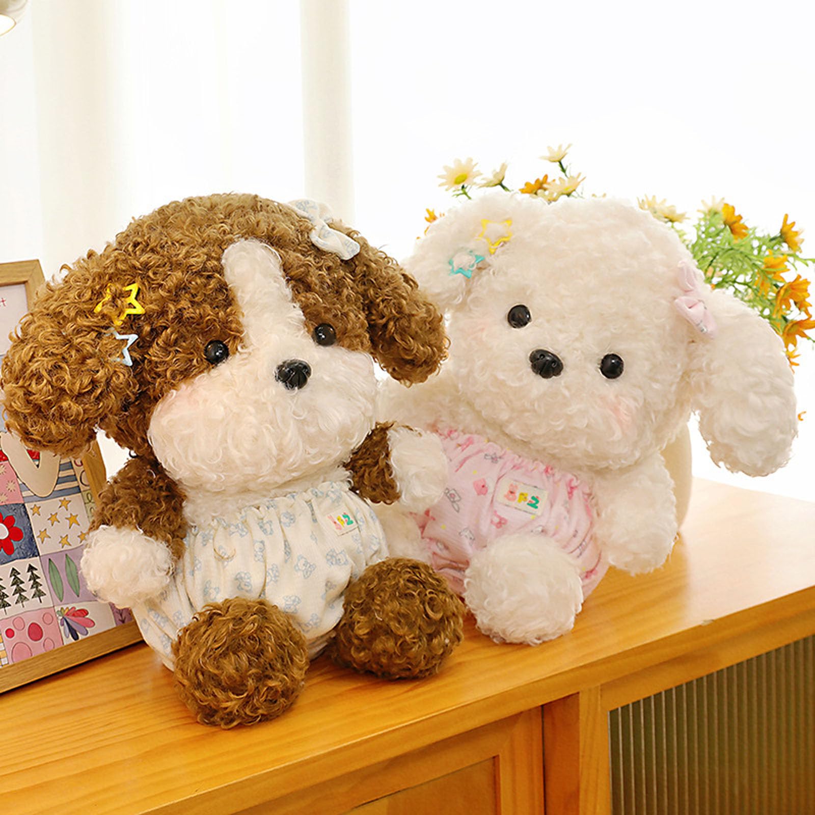 Teddy-Hund-Plüschtier, Süßes Plüschhündchen mit Haarspange Sitzender Plüschhund, Weiches Hundespielzeug, Geschenk für Kinder, Mädchen und Jungen (Braun,70CM)
