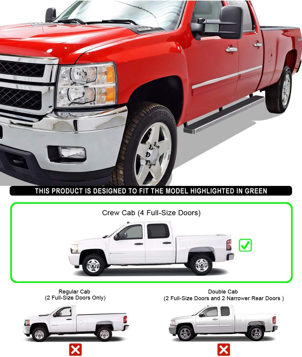 APS (Polished Silver 5in) 304 Stainless Steel Running Boards Nerf Bars Side Steps Compatible with Chevy Silverado GMC Sierra 1500 2001-2013 Crew Cab & 2500 3500 2001-2014 (Exclude CK Classic)