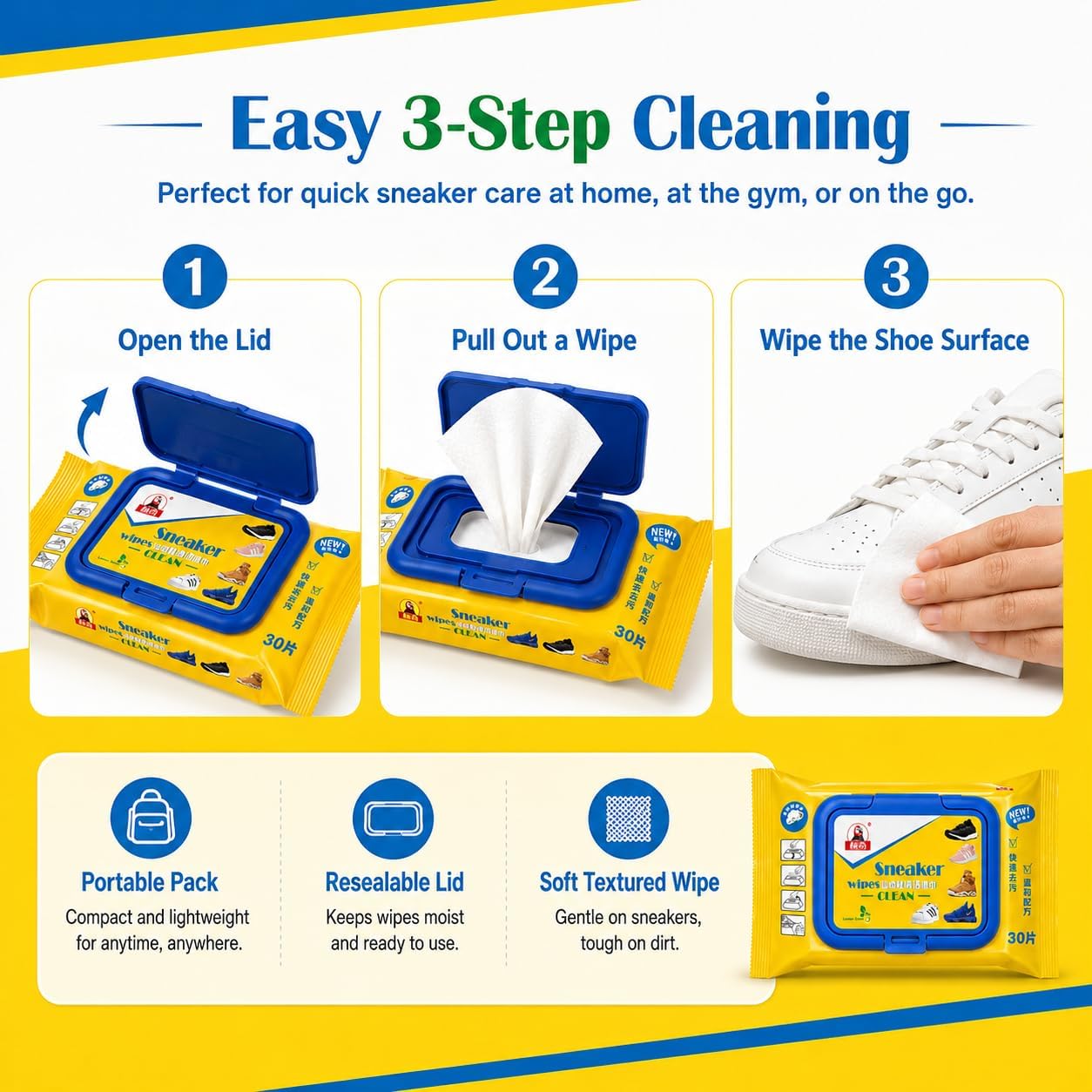 30 Count Shoe Cleaner Wipes, Sneaker Cleaner Wipes for White Sneakers, Disposable Portable Shoe Wipes for Travel, Quick Shoe Cleaning Wipes for Leather, Canvas, Mesh, Rubber Soles, Tennis Shoes image 5