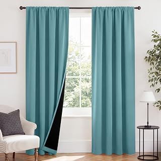 NICETOWN Complete 100% Blackout Curtain Set, Thermal Insulated & Energy Efficiency Window Draperies for Guest Room, Full Shading Panels for Shift Worker and Light Sleepers, Sea Teal, 52W x 84L, 2 PCs