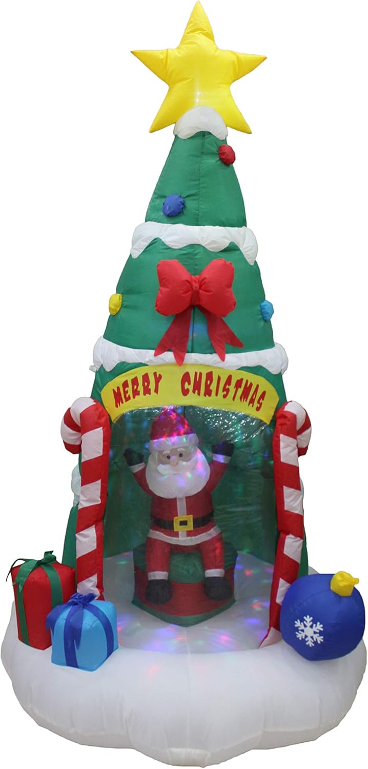 8 Foot Tall Lighted Inflatable Christmas Tree with Santa