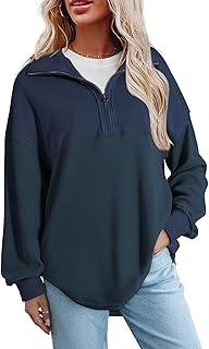 SHEWIN Womens Fall Sweatshirt Casual Waffle Knit Half Zip Pullover Loose Long Sleeve Tops