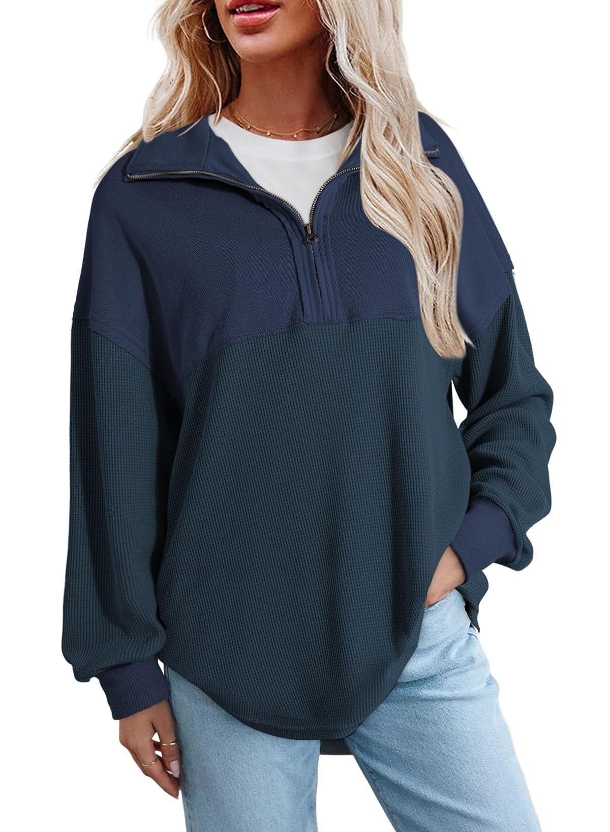 SHEWIN Women Fall Sweatshirt Casual Half Zip Pullover Fall Top 2026 Clothes | Overszied, Long Sleeve, Quarter Zip, Trendy, Loose Fit, Zipper