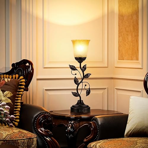Miniatura 5 de Lámpara de mesa táctil, lámpara de mesita de noche, con puertos de carga USB para sala de estar, lámpara de hoja tradicional regulable de 3 vías,