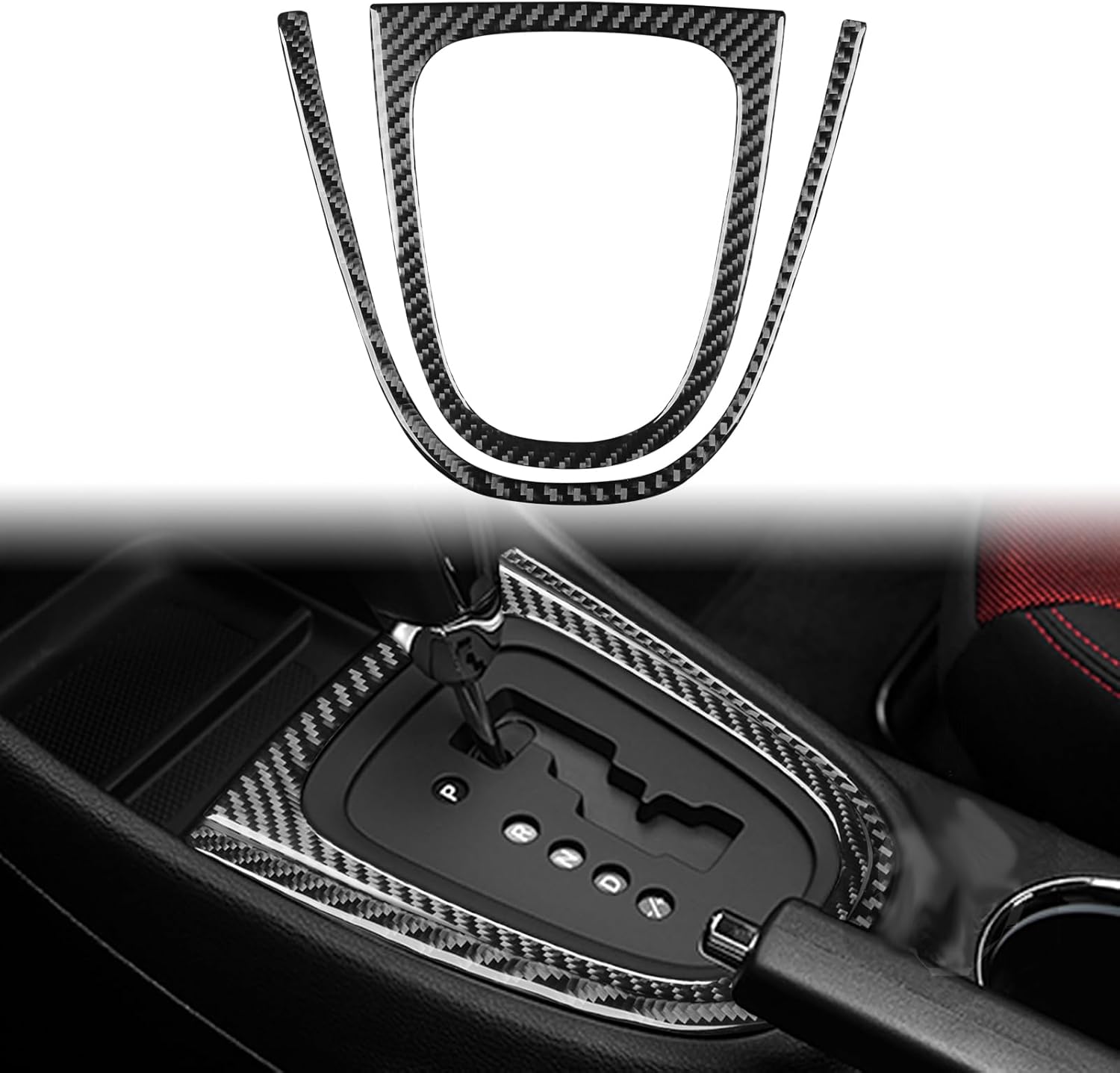 Car Carbon Fiber Accessories Gear Shift Panel Outer Trim 2pcs Protective Cover Sticker Compatible with Dodge Avenger 2011 2012 2013 2014