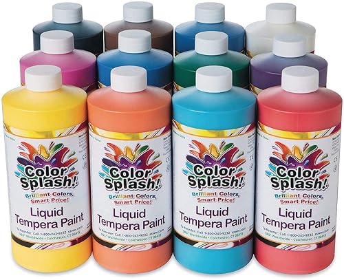 SS Worldwide Salpicaduras de color Pintura líquida a granel 12 colores brillantes botellas de 32 onzas ideal para artes y manualidades y escuela