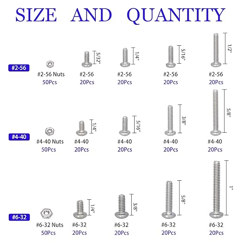 Miniatura 2 de Kit surtido de tornillos de máquina #6-32#4-40#2-56 Phillips Pan Head Tuercas y Tornillos Surtido Kit Surtido de Tornillos de Acero Inoxidable 304,