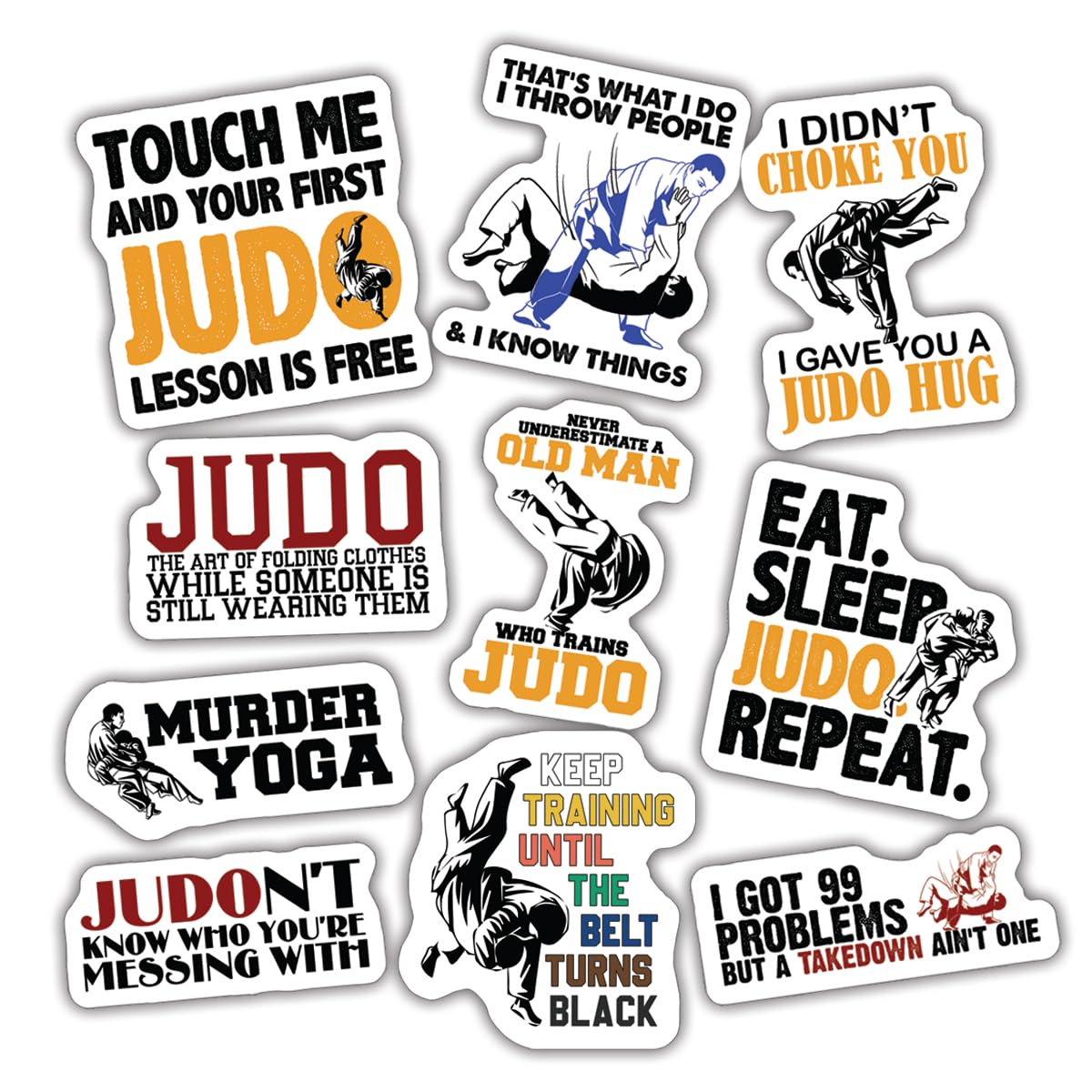 10pcs Judo Decals Sheet, Waterproof, UV-Resistant Sport Stickers, Judo Fighter Decals, Martial Arts, Judo Gifts for Boys, Girls, for Laptop, Water