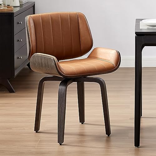 Miniatura 25 de Zouron Sillas de comedor giratorias, silla de escritorio moderna de mediados de siglo sin ruedas, silla de sala de estar de piel sintética con patas
