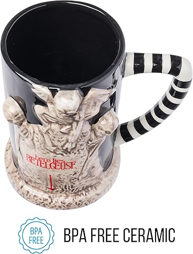 Miniatura 6 de Silver Buffalo Beetlejuice Here Lies - Taza de cerámica esculpida en 3D, 20 onzas