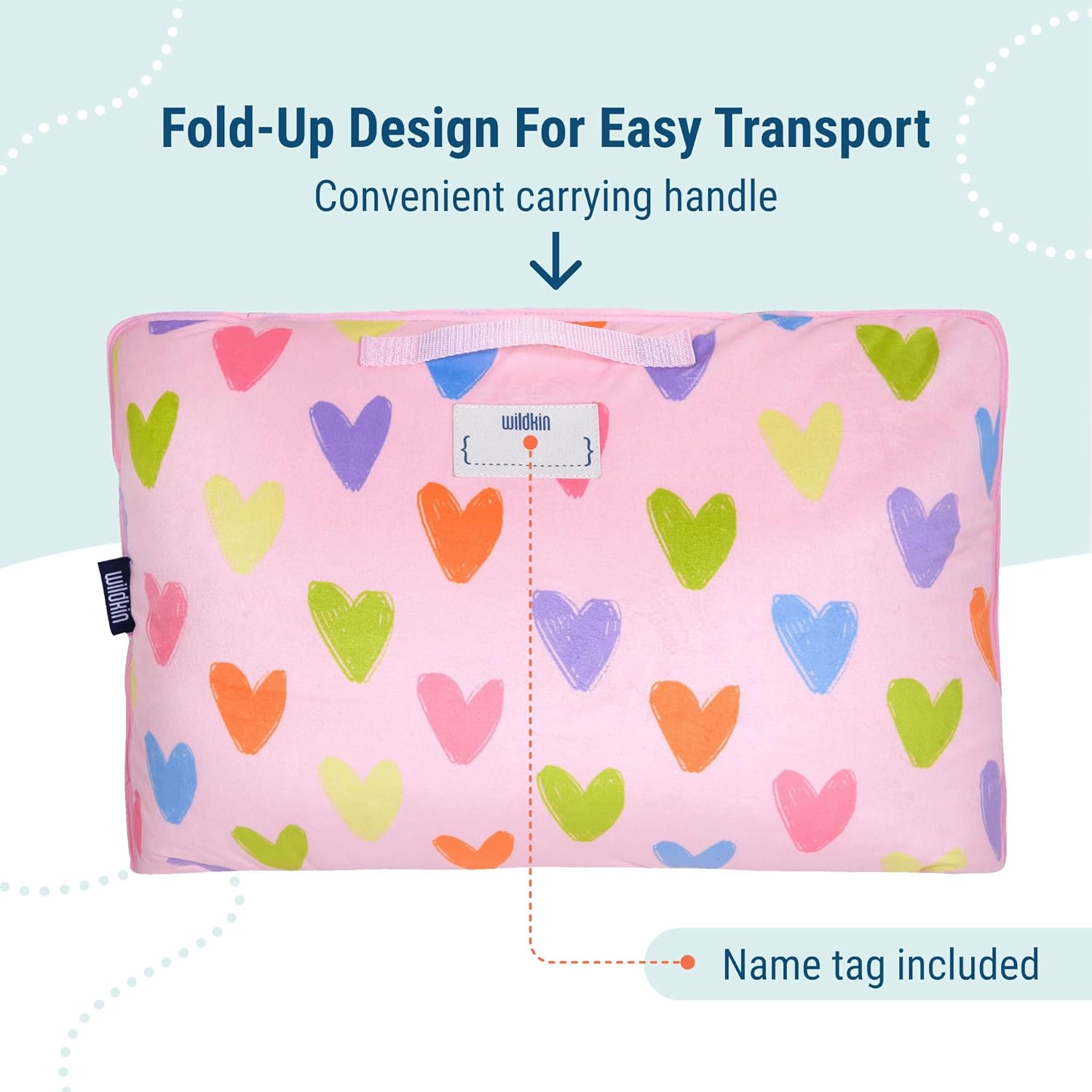 Wildkin Kids Velour Nap Mat – Soft, Cozy, Convenient for Daycare & Preschool – Pink Hearts