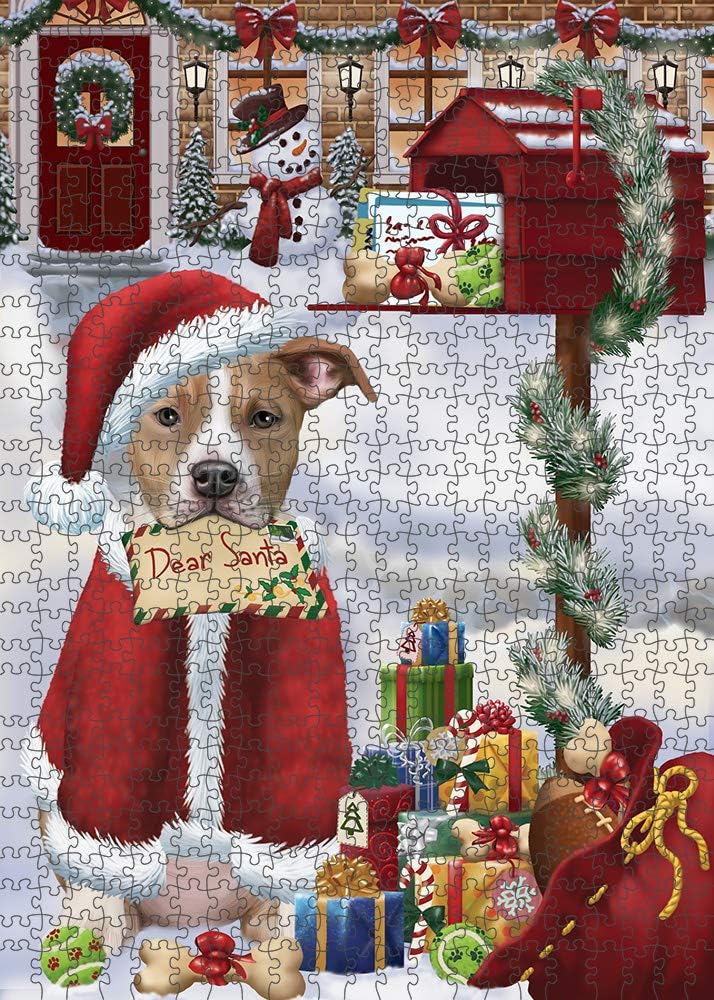Dear Santa Mailbox Christmas American Staffordshire Dog Jigsaw Puzzle for Adults - Animal Printed Interlocking Puzzle Game Artwork - Gift for Dog Lover's -1000 Pcs 29.5"x19.7", PZLE55480