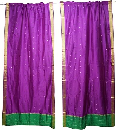 2 Purple Sari Door Draperies Rod Pocket Curtains Wedding Party Decor 96X44