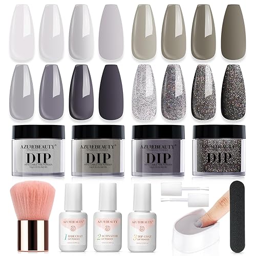 Vista 25 de AZUREBEAUTY Kit de iniciación de uñas en polvo de inmersión, tono de piel para todas las estaciones, marrón nude, 4 colores, polvo de inmersión