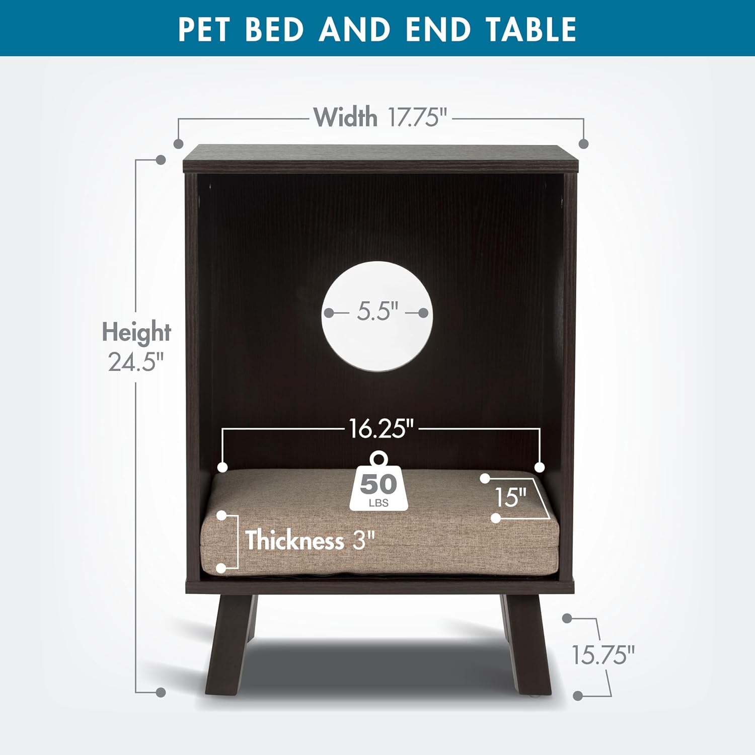 Paws & Purrs Stylish 2-in-1 Pet Bed & End Table – 3" Foam Cushion, Removable Cover, Compact Hideaway for Cats and Dogs Up to 25 lb