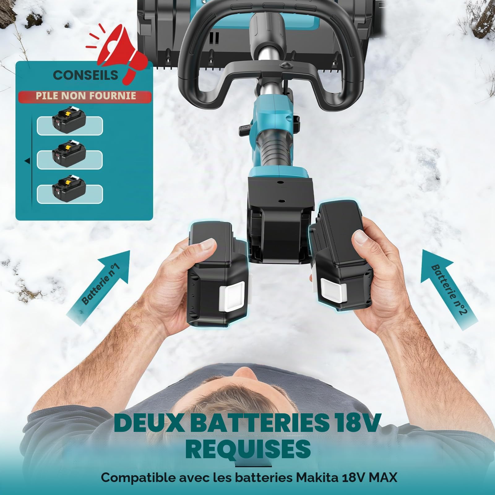 Ecarke Fraise à Neige sans Fil Compatible Makita 18V, Moteur Brushless 1000W, Hauteur 20 cm, Largeur 33,5 cm