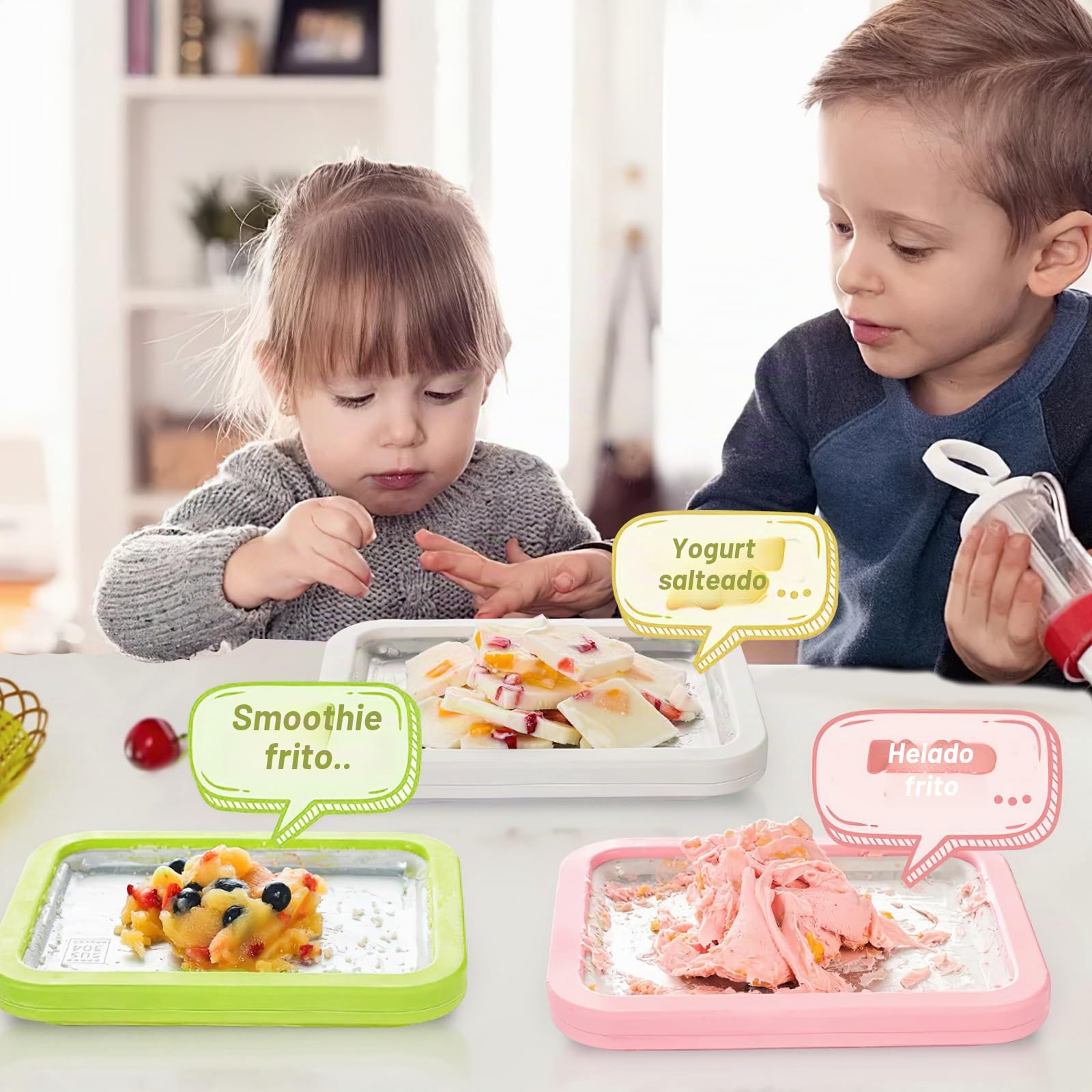 Fabricante de rollos de helado, Heladera Instantánea con 2 Espátulas, Ice Cream Rolls Maker Machine, Máquina para Hacer Rollos de Helado, Placa de Hielo Helado (Green, 1)