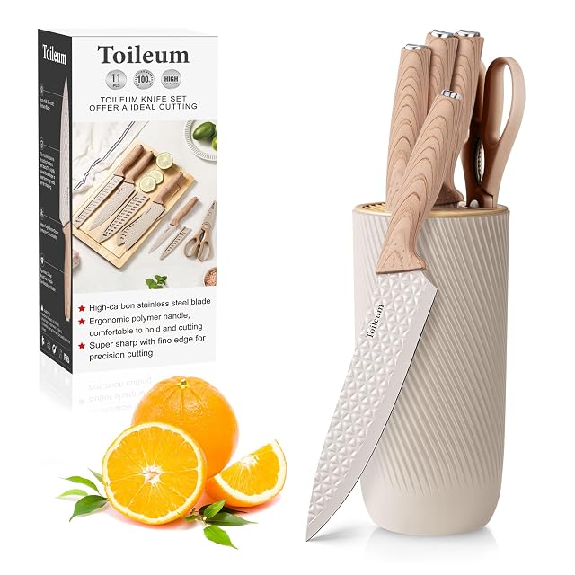 Knife Set Toileum 11 Piece Khaki Kitchen Knife Block Set Anti-Rust Non-Stick Stainless Steel Chef Knife Sets with