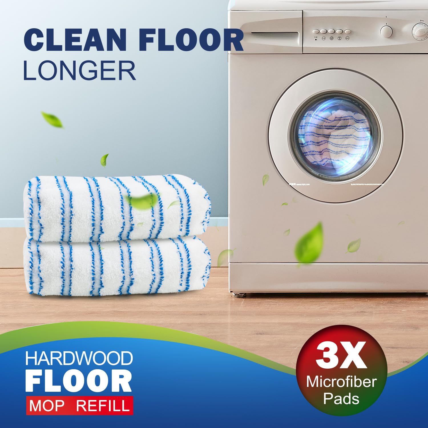 Matthew - Mopa de microfibra compatible con mopa de microfibra de suelo de madera dura, reutilizable y lavable de 15 x 8 pulgadas, paquete de 3 repuestos de fregona húmeda de microfibra para limpieza