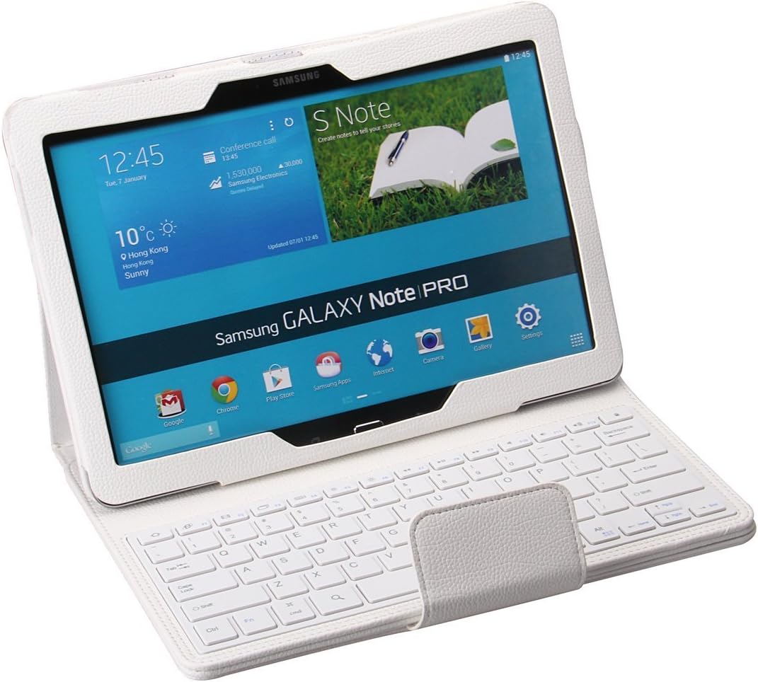 Portable Keyboard For amsung Galaxy Note PRO & Tab PRO 12.2 Case - Wireless Bluetooth Keyboard with Cover for Galaxy NotePRO & TabPRO 12.2 Android Tablet SM-T900 SM-P900 SM-P901 SM-P905 (White)