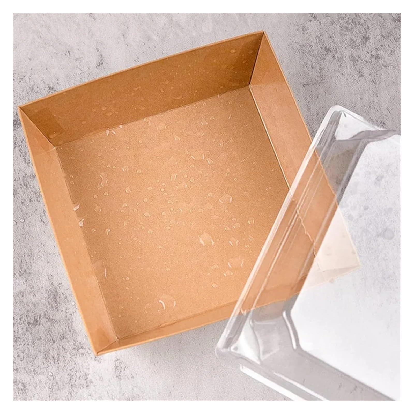Cajas de papel kraft para tartas, 50 unidades, con tapas transparentes, recipientes desechables para charcutería