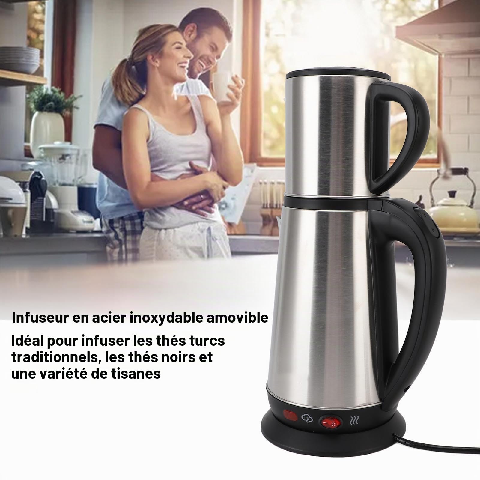 Bouilloire électrique Turque, Double Bouilloire en Acier Inoxydable 1L et 2L Bouilloire à thé Bouilloire à café Bouilloire à Eau Pot à café Pot à Eau Pot à thé Théière Turque pour la Maison