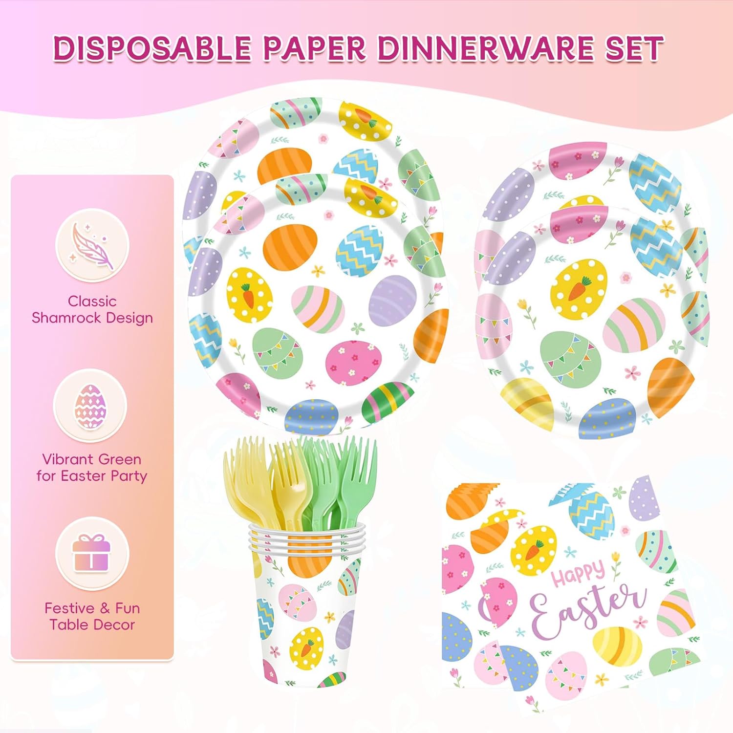 Easter Birthday Party Supplies Set - 120-Piece Easter Paper Plates and Napkins Forks Tableware Set,Disposable Tableware Kit with Bunny & Egg Designs, Perfect for Kids & Adults Spring Celebrations
