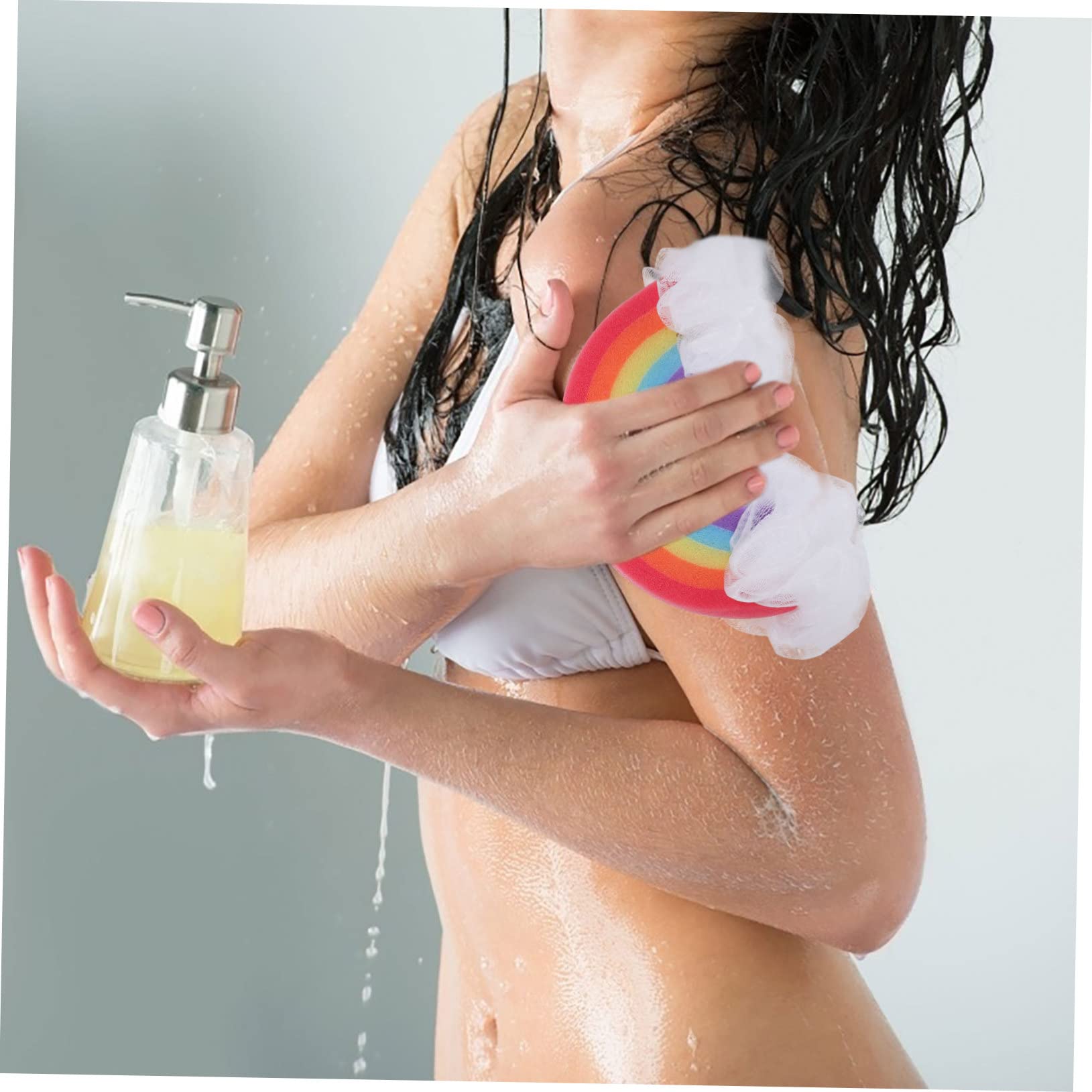 Beaupretty 4piezas Esponja De Forma De Helado Set De Bolas De Baño De Colorida Rainbow Esponjas Exfoliantes Para Bebés y Baño Divertido y Espumoso