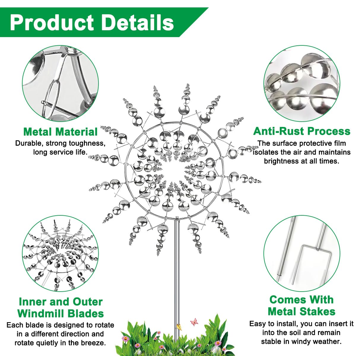 Molino de Viento de Metal, Wind Spinners para Jardín, Spinner de Viento 3D, Giradores de Viento de Jardín, Escultura de Viento Spinner para Patio, Jardín, Decoración al Aire Libre