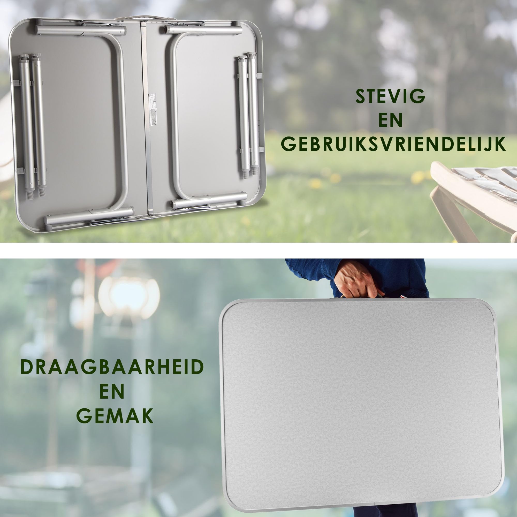 Table de jardin pliable | Aluminium et plastique résistant aux intempéries | Table pliante de camping pour 1-2 personnes | Table de camping grise avec hauteur réglable à 2 positions | Capacité de 30