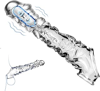 Penis Sleeve Extender Cock Ring - 9"Clear Dildo Sex Toys 3.5"Penis Extension Sleeve with Bullet Vibrator Penis Ring, Reusable Cock Sleeve for Penis Enlargement, Adult Toys Pleasure Device for Couples