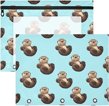 Pencil Pouch for 3 Ring Binder Sea Otter Cute 2 Pack Large Pencil Case Pouch with Zipper & Grommets, Clear Binder Bag, School Office Supplies