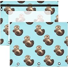 Pencil Pouch for 3 Ring Binder Sea Otter Cute 2 Pack Large Pencil Case Pouch with Zipper & Grommets, Clear Binder Bag, School Office Supplies