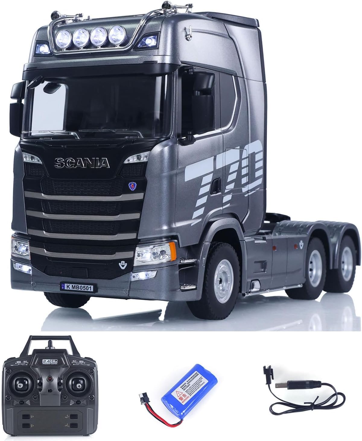 Camion RC 1/18 Huina 1501 Scania 770S V8 Grigio – 19 Canali 2.4 GHz con Luci e Suoni