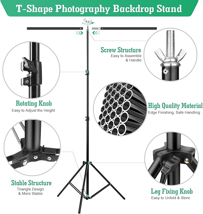 Kit de Fondo Verde Croma 5x6.5 ft con Soporte T, Bolsa y Pinzas miniatura 2