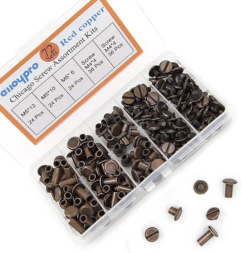 Miniatura 8 de Chicago Tornillos surtidos Kit de remaches de cuero de cobre rojo, remaches de tornillo, cabeza Phillip ranurada, postes de encuadernación de