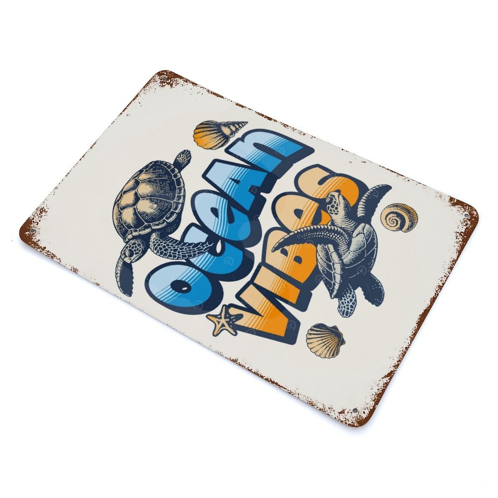 Ocean Vibes Sea Turtle 11.8"x7.9" Rustic Tin Plaque, Novelty Wall Decor for Living Room, Hallway And Home Decor