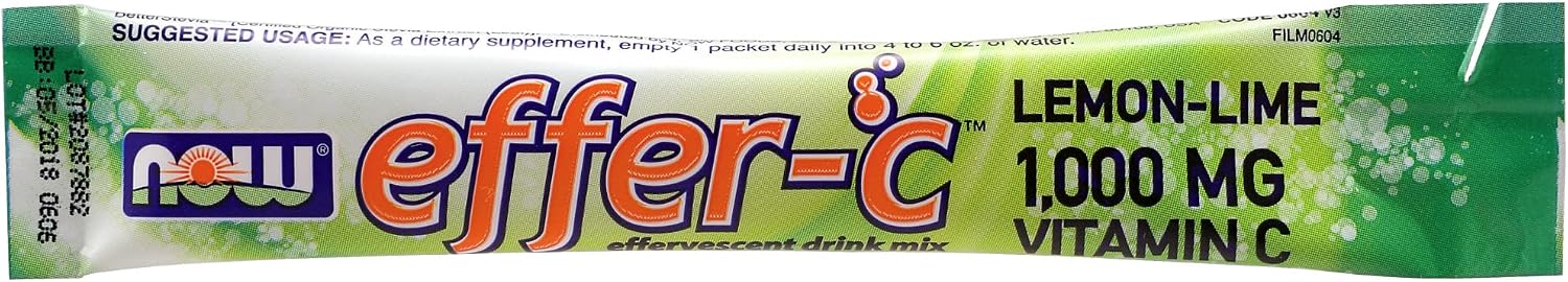 NOW Supplements, Effer-C™, Lemon-Lime, Vital Electrolytes*, 1000 mg of Vitamin C, 30 Packets