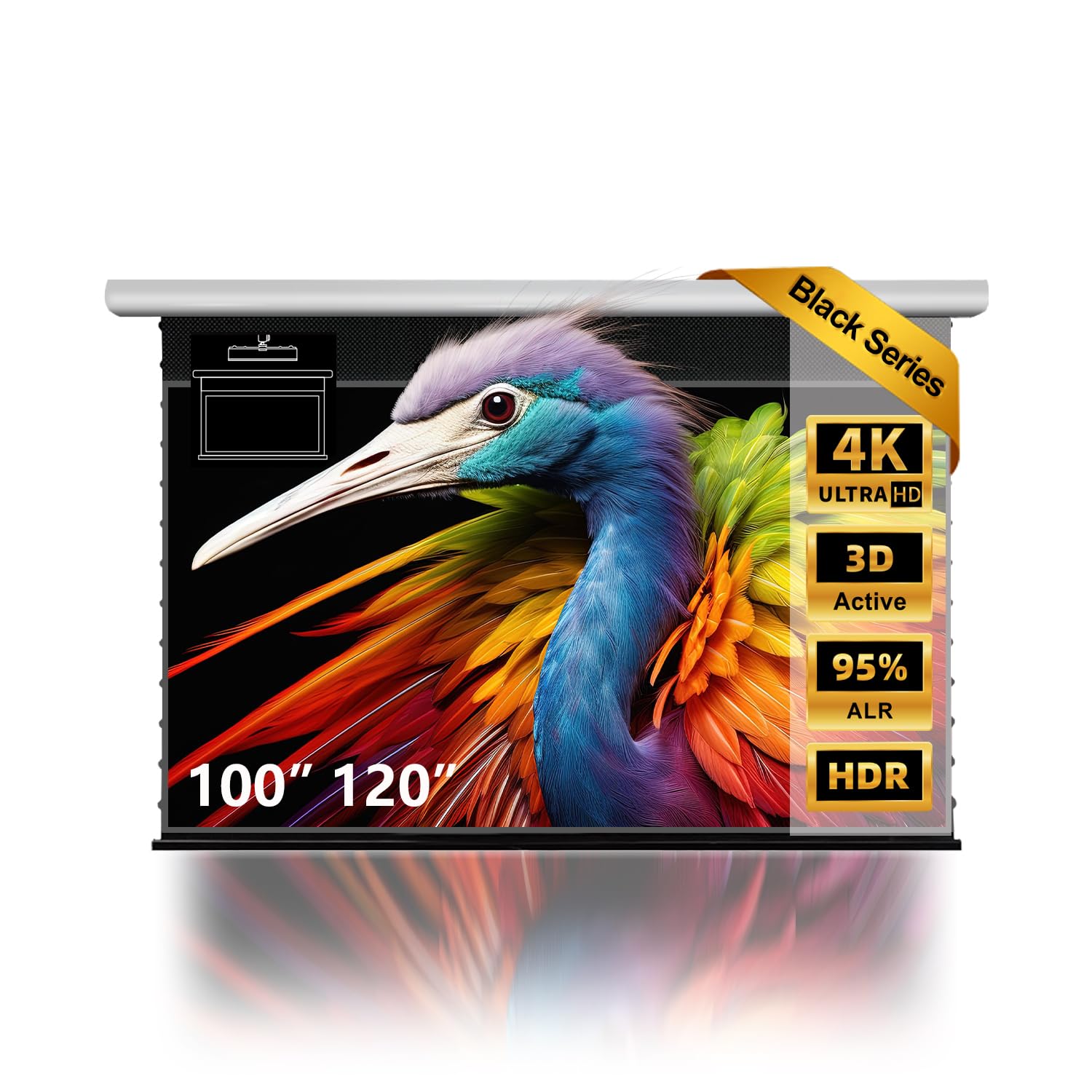 Pantalla Motorizada 100 Pulgadas, Despliegue Automático, ALR Montaje Techo/Pared, 4K UHD, 16:9, Mando a Distancia, para Proyectores Tiro Ultra Corto, Cine en Casa A